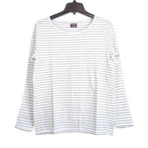 UNTUCKit Leoville Tee Womens Medium White Black Stripe 100% Cotton Long Sleeve